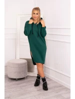Šaty s kapucňou a bočným rázporkom tmavo zelené