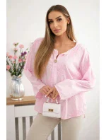 Košeľová blúzka s vyšívaným vzorom svetlo ružová