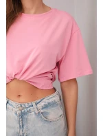 Dámska bavlnená základná blúzka s krátkymi rukávmi svetlo ružová