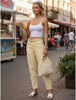 Dámske džínsy s vysokým pásom mom fit svetložltá FashionStreet UY2978