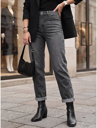 Dámske džínsy Mom Fit s vysokým pásom, sivé, FashionStreet UY3114 Dámske džínsy Mom Fit s vysokým pásom, sivé, FashionStreet UY3114