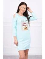 Šaty s potlačou košíka v mätovej farbe