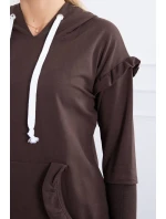 Šaty s ozdobnými volánikmi a kapucňou v hnedej farbe Šaty s ozdobnými volánikmi a kapucňou v hnedej farbe