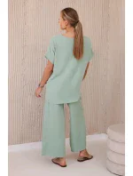 Súprava s náhrdelníkom blúzka + nohavice tmavá mentolová