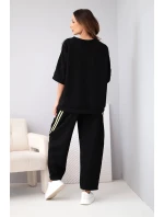 Dámska súprava z maslovej viskózy s mikinou a nohavicami s tienidlami čierna