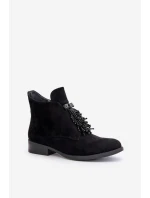 Ocieplane Niskie Botki Z Ozdobą Na Zamek S.Barski HY42-715 Czarne