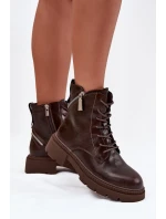 Skórzane Botki Workery Damskie Ocieplane Big Star SS274453 Brązowe