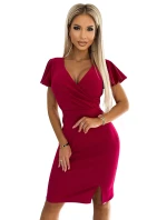 479-4 Šaty NINA s obálkovým výstrihom, rukávmi a opaskom - FUXY