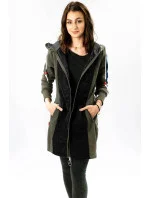 Khaki-čierna dámska dlhá mikina s kapucňou (532)