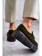 Modne Zamszowe Półbuty Na Platformie Khaki Lemar Marsol