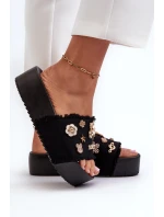 Klapki Damskie Na Platformie Z Przypinkami Czarne Zranesia