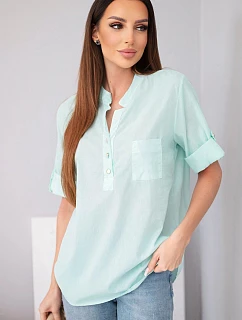 Dámska bavlnená blúzka s krátkym rukávom a mätovým vreckom