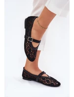 Ażurowe Baleriny Z Paskiem Czarne Orphali