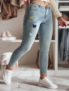 Dámske džínsové úzke nohavice so zdobením LUMITTA modré FashionStreet UY2429