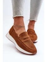 Mokasyny Damskie Na Platformie Eko Zamszowe Camel Inesqua