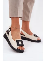 Skórzane Sandały Damskie Na Koturnie z Ozdobą Artiker 56C1570 Beżowe