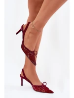 Koronkowe Szpilki Z Odkrytą Piętą Bordowe Annivirae