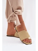 Dámské ploché pantofle s ozdobným detailem Eko semiš žluté Selavine