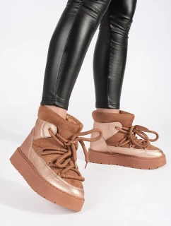 Exkluzívne hnedé dámske snežnice na platforme