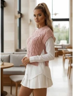 Dámsky sveter 2 v 1 s bielou košeľou CELESTIA pink FashionStreet MY2217 Dámsky sveter 2 v 1 s bielou košeľou CELESTIA pink FashionStreet MY2217