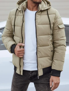 Pánska prešívaná zimná bunda s kapucňou béžová FashionStreet TX4838