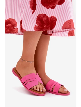 Klapki Damskie Na Płaskim Obcasie Z Wycięciami Eko Zamszowe Fuksja Teterre