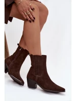 Semišové dámské boty na podpatku zateplené hnědé Arelia