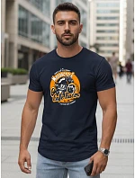 Pánske bavlnené tričko s motorkárskou potlačou tmavomodré FashionStreet NX5095R