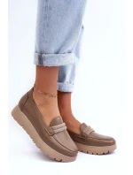 Skórzane Półbuty Na Platformie Z Ozdobą Beżowe Lemar Lehira