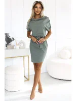 240-4 ROXI šaty s asymetrickou sukňou a opaskom - farba OLIVE 240-4 ROXI šaty s asymetrickou sukňou a opaskom - farba OLIVE