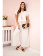 Viskózový set plisovaná blúzka + nohavice béžová