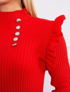 Priliehavé svetrové šaty s gombíkmi červené