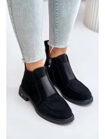 Zamszowe Niskie Botki Na Płaskim Obcasie Ocieplane D&A JC42-23 Czarne