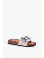 Damskie Klapki Z Kokardą Na Korkowej Platformie Niebieskie Lisandrea