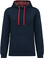 Kariban K 4013 Unisex mikina s kapucňou 20.K013 tmavomodrá/červená tartanová