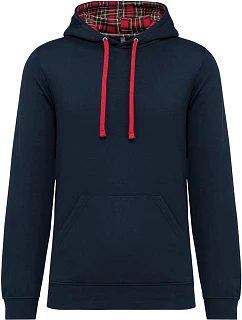 Kariban K 4013 Unisex mikina s kapucňou 20.K013 tmavomodrá/červená tartanová