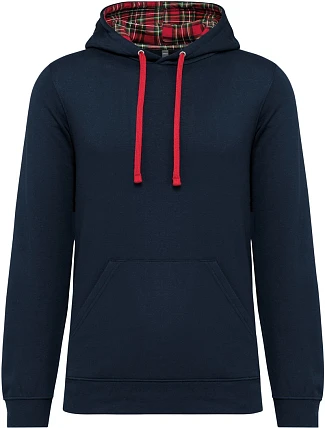 Kariban K 4013 Unisex mikina s kapucňou 20.K013 tmavomodrá/červená tartanová