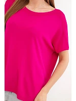 Dámska viskózna blúzka oversize s krátkymi rukávmi a okrúhlym výstrihom fuchsiová Dámska viskózna blúzka oversize s krátkymi rukávmi a okrúhlym výstrihom fuchsiová