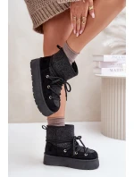 Śniegowce Z Wiązaniem Na Platformie Czarne Mavora