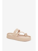 Dámské textilní pantofle s pásky a zlatým detailem světle béžové Farielle