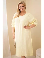 Dámske plus size bavlnené mušelínové šaty s výstrihom do V žlté