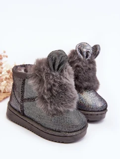 Dziecięce Śniegowce Ocieplane Futerkiem Z Uszkami Szare Betty