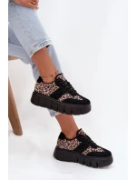 Zamszowe Ocieplane Sneakersy Damskie Na Masywnej Platformie Vinceza 66841 Panterka Czarne