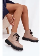 Ocieplane Botki Damskie Na Platformie Sznurowane Ciemnobeżowe Harmine