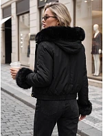Dámska krátka zimná bunda s kožušinou, čierna, FashionStreet TY5996
