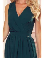 JUSTINE - Dlhé dámske šaty vo fľaškovo zelenej farbe s výstrihom a zaväzovaním 362-2 JUSTINE - Dlhé dámske šaty vo fľaškovo zelenej farbe s výstrihom a zaväzovaním 362-2
