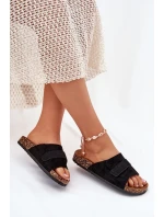 Klapki Damskie Z Rzepem Na Korkowej Platformie Czarne Baylin