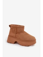 Śniegowce Damskie Niskie Wsuwane Ocieplane Futerkiem Camel Mavelle