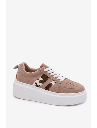 Dámské Tenisky na Masivní Platformě s Umělou Semišovou Nášivkou Béžové Averin