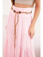 Dámska maxi bavlnená sukňa s čipkovou výšivkou a elastickým pásom candy pink Dámska maxi bavlnená sukňa s čipkovou výšivkou a elastickým pásom candy pink